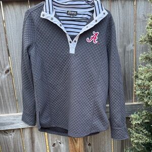 Gray Quilted Pullover with Striped Collar